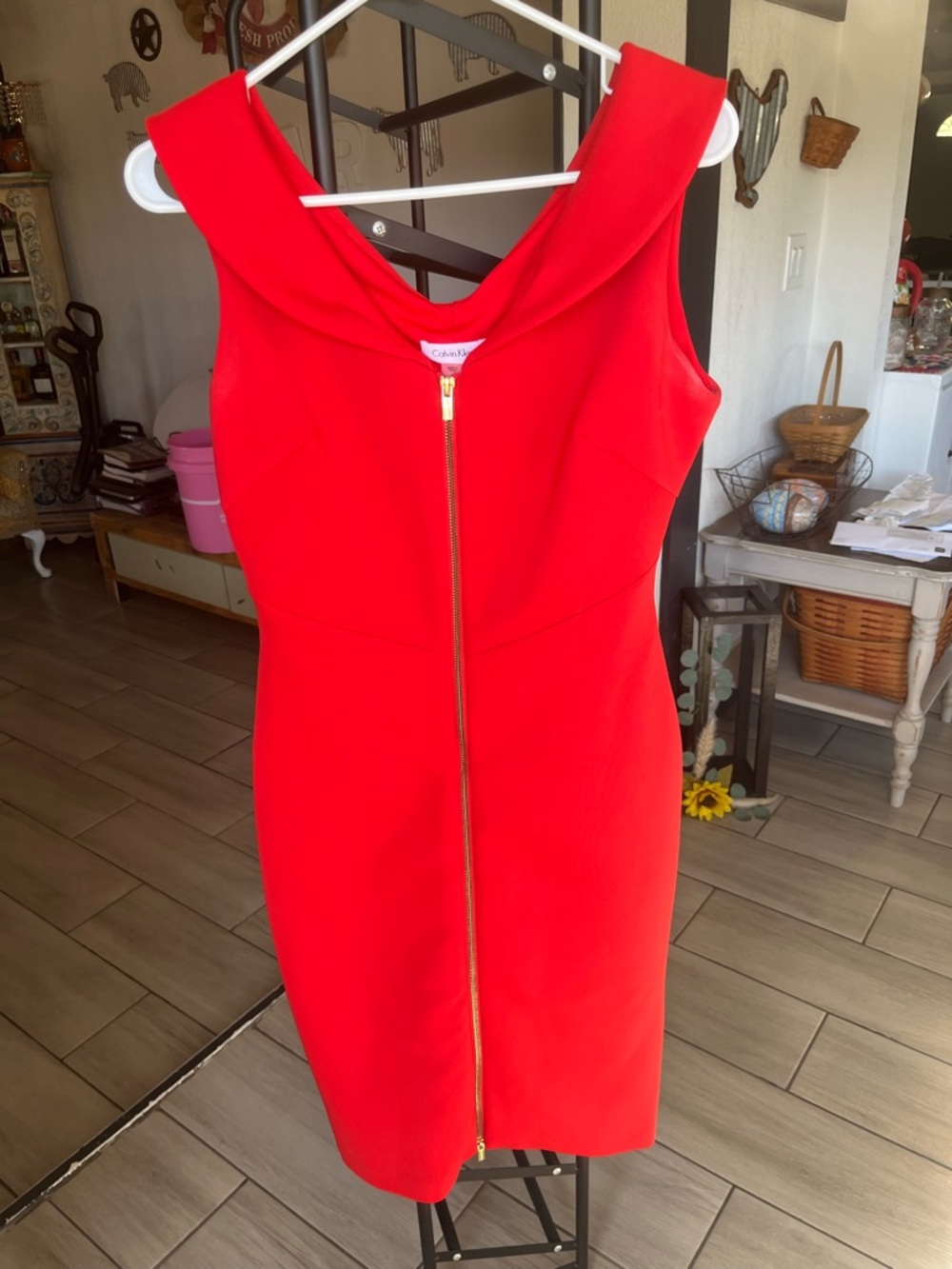 Calvin Klein Red Zip-Front Sheath Dress